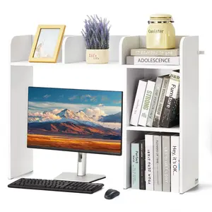 VEVOR Desktop Bookshelf,  , 2-Tier Desktop Storage Organizer, 37.2" x 9.5" x 28.9" Office Storage Rack Wood Display Shelf, Desktop Bookshelf Hutch with Anti-Slip Feet Pads, for Office, Home & Dorm, White
