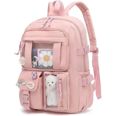 Cute Plaid School Backpack For Teen Girls – Kawaii 15.6 Inch Laptop Bookbag For Elementary, Middle, High School | Pink, Water-Resistant