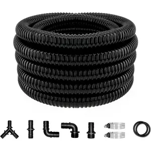 Pond tubing 1 inch diameter 207 feet long corrugated flexible hose pipe with clamps pipe fittings pool pvc tube for garden ponds waterfalls camping caravans filters drainage marine