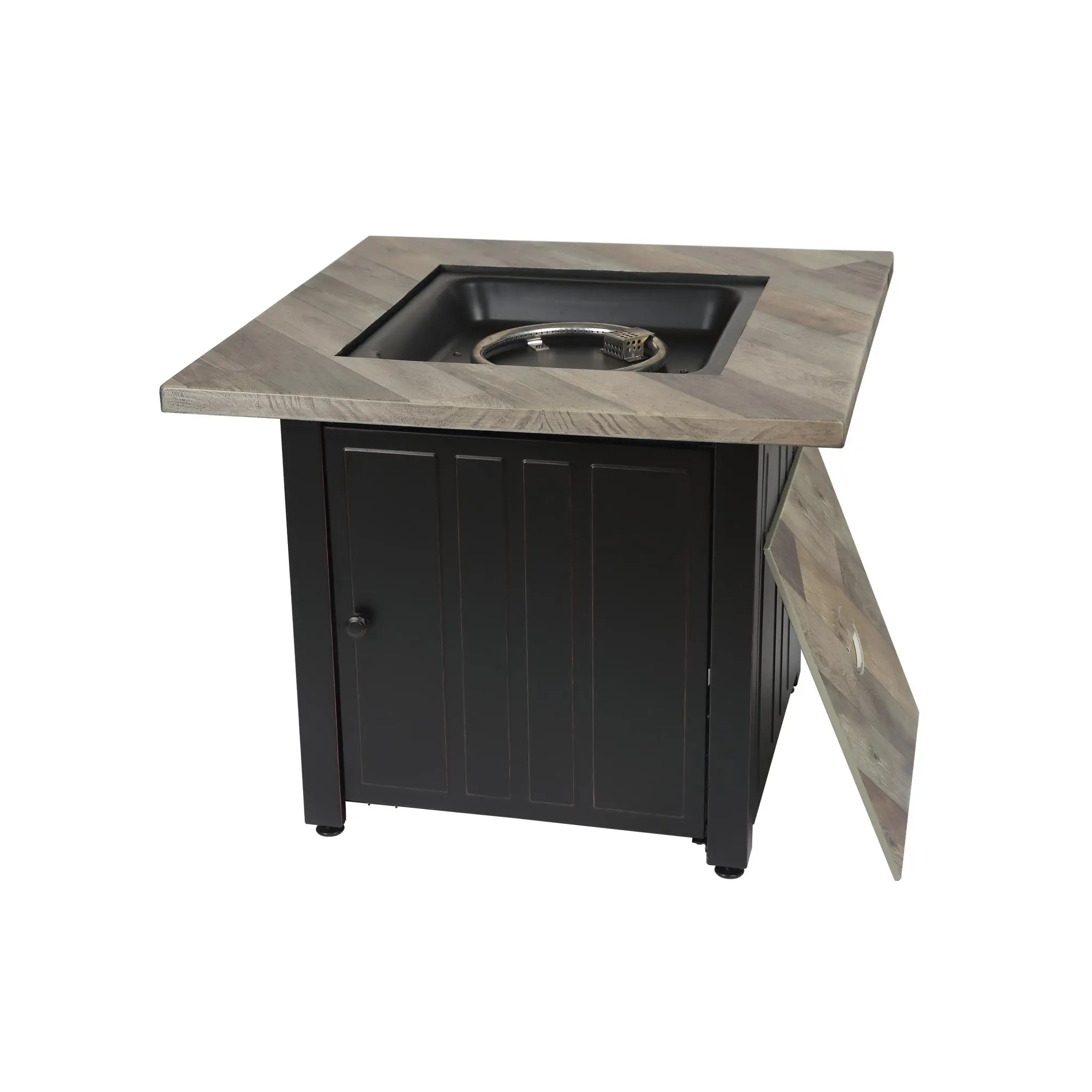 Endless Summer GAD15299ES 30 in. Harper Square Black Gas Outdoor Fire Pit - 73.85 lbs. Stand-Alone Backyard Charm with Wood-Style Appeal, Elegant Black Fire Glass, Printed Cement Resin Mantel, Metal/Stainless Steel Components, Default Patio Table Insert