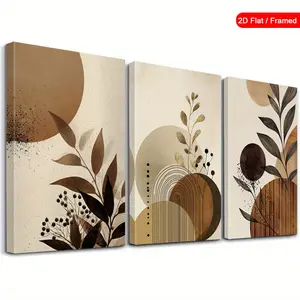 3-piece framed abstract wall art set, leaf design canvas wall painting, art print, modern poster painting, nature-inspired decorative painting for home decor, circular pattern poster, suitable for living room, bedroom, bathroom, kitchen, framed [2D flat],