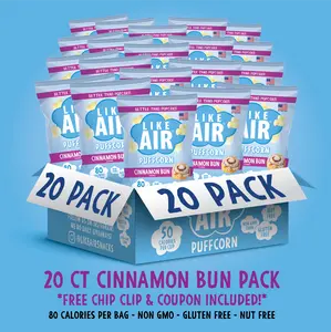 Cinnamon Bun Puffcorn Single Serve - 20 bags - Like Air Puffcorn Cinnamon Bun Puffcorn Single Serve - 20 bags - Like Air Puffcorn