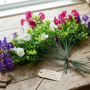 24 Bundles UV-Resistant Faux Morning Glory & Petunias, Artificial Plant, Faux Flowers, No-Fade All-Season Decor, Ideal for Hanging Baskets & Front Door, Easter Gift Ready