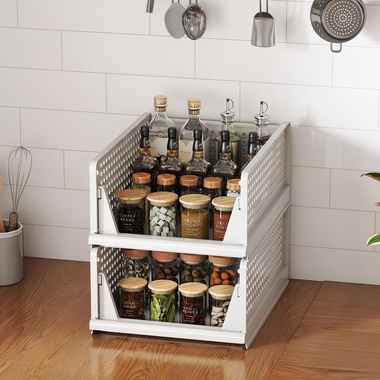 4 Pack Folding Closet Organizers Storage Box, Stackable Storage Bins, Plastic Drawer Basket Closet Storage for Wardrobe Cupboard Kitchen Bathroom Office