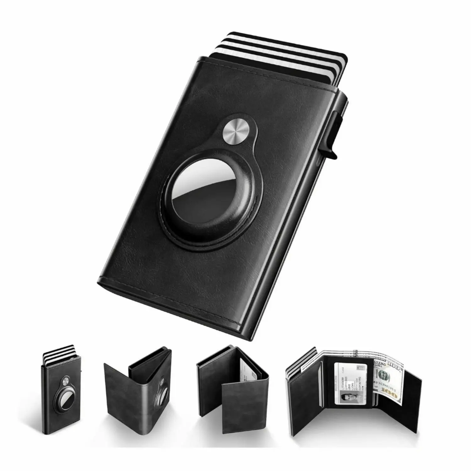 Mens Smart Wallet with Airtag Holder, New Year's Gift, Birthday Gift, Gift for Men, Gift for Dad, Husband,Leather, Slim, Carbon Fiber, Minimalist -9-14 Card Capacity IID Window | Cash Slot| Anti-theft