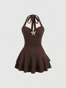 ARTYOTI Textured Material Nape Cord Shirred Chest Metallic Accent Layered Fringe Apparel Boho Chic