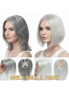 Genuine Human Hair Clip-In Hairline Topper for Women with Hair Thinning | Gray Hair Mixed with Black/Silvery | Natural-Looking Hairpiece with Breathable Lace Base | Lightweight & Seamless Volume Booster | Easy to Wear, For All Women