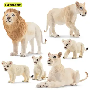TOYMANY 6PCS Realistic White Lion Figurine Set - 2-5" Jungle Animal Figures with Lion Cubs, Educational Toy, Cake Toppers, Christmas/Birthday Present for Kids