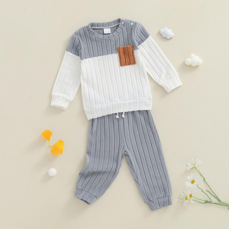 Toddler Baby Boys Clothing Set Fashionable Plush Long Sleeve Pullover with Solid Color Pants 2 Pcs Winter Outfits