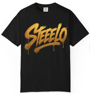 Steeelo Gold Graffiti Logo Graphic T-Shirt – Black Streetwear Tee