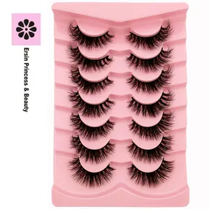7 Pairs Cat Eye Fluffy Dense D Curl Mink False Eyelashes, Volume Enhancing Fake Lashes, Natural Look, Realistic, Easy Application