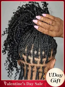 Boho Style Synthetic Box Braided Full Lace Wigs for Women, Gorgeous Fluffy Wigs with Baby Hair Bangs, Synthetic Braided Lace Wigs for Party, Daily Use, Pre Braided Wig