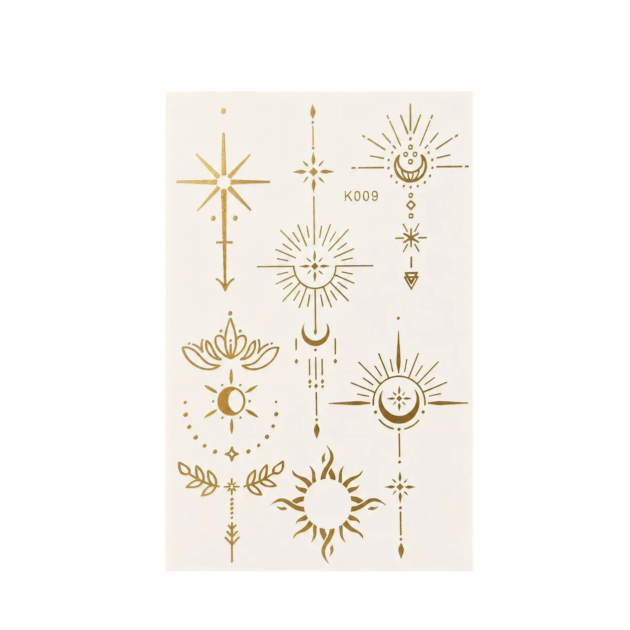 Gold Sunburst Temporary Tattoo Sheet