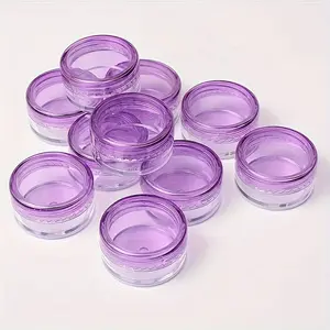 10-Pack, Clear Plastic Cosmetic Jars, With Purple Lids, Travel Containers For Creams, Lotions, Beads, Eyeshadow, Rhinestones, Samples