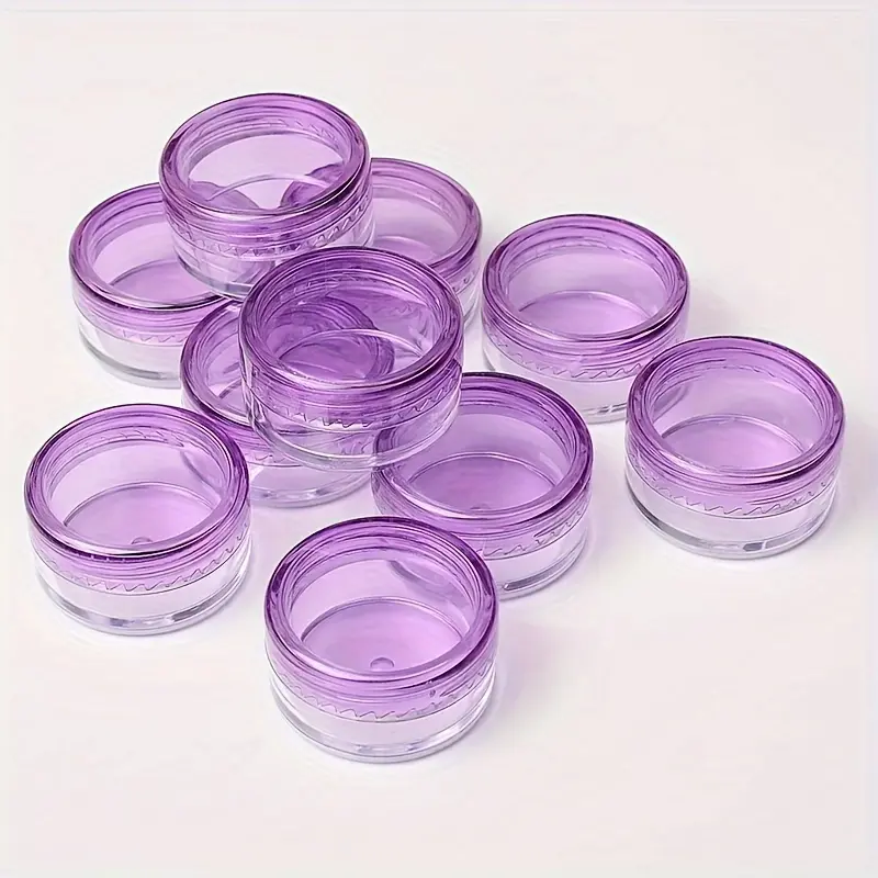 10-Pack, Clear Plastic Cosmetic Jars, With Purple Lids, Travel Containers For Creams, Lotions, Beads, Eyeshadow, Rhinestones, Samples