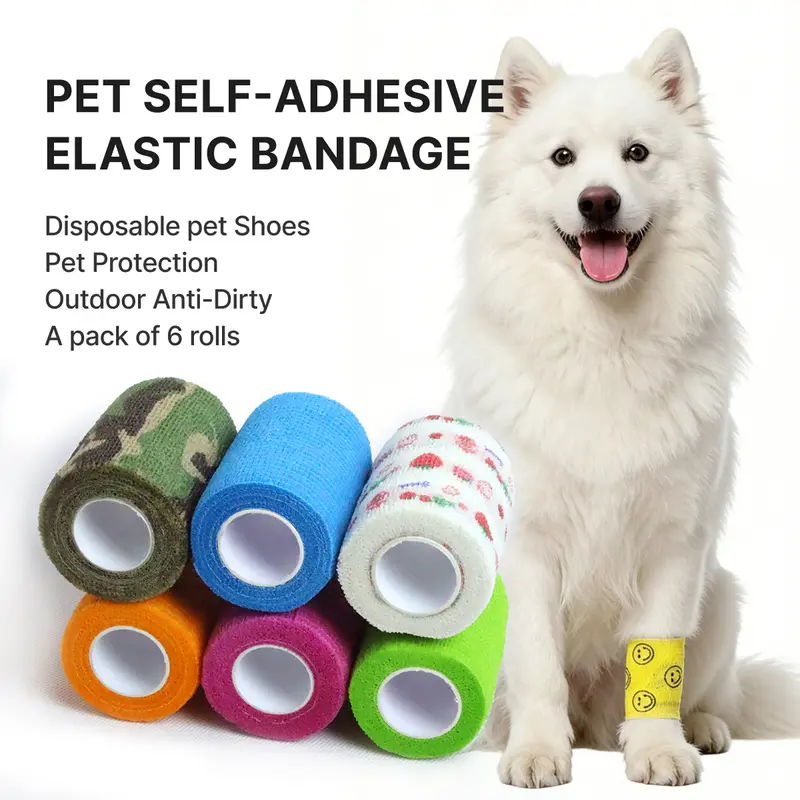 Disposable Dog Paw Protectors (6 Rolls, 177 Inches Length) - Strong Self-Adhesive, Waterproof, Stain-Resistant, Slip-Resistant, Stretch Fabric, Skin-Friendly, Hygienic, Universal Design, Eco-Friendly, for Dogs Over 20 lbs, Travel, Random Outings