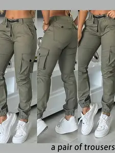 New High Waist Slimming Fit Women's Casual Fashion Pants, Army Green Workwear Long Trousers, All Seasons Comfortable Ladies' Clothing