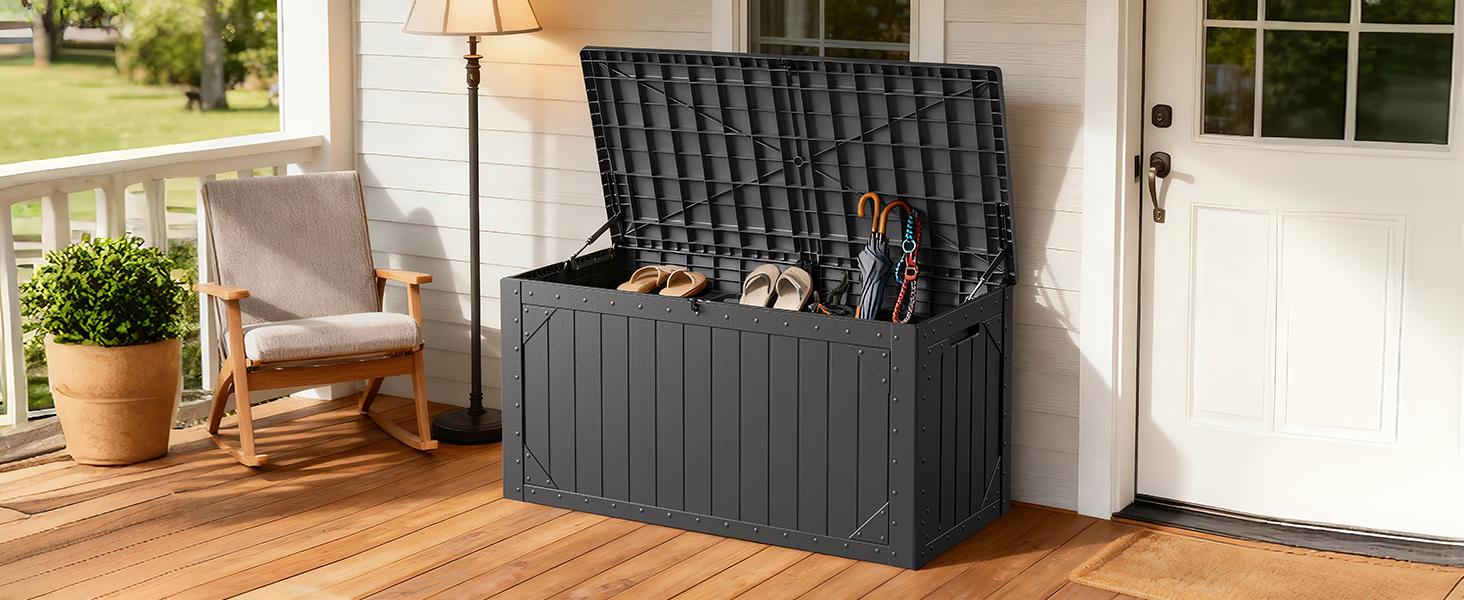 100 Gallon Outdoor Deck Storage Box -Waterproof Resin Deck Box for Patio Cushions & Gardening Tools, Lockable & UV Resistant, Handles for Patio, Garden, Yard - Weatherproof#Summervibes