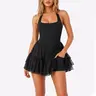 Yimoon Women's Tennis Flowy Pleated Ruffle Athletic Dress for Women Halter Neck Sleeveless Mini Golf Dress with Shorts Pocket