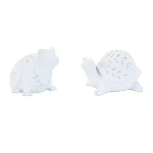 360 stand Melrose 96303DS Resin Frog & Turtle Set (2-Piece) - 4.5 in. Frog, 5.25 in. Turtle, White, Leaf & Etched Ornaments, Soft Colors, Home Nature Decor, Room
