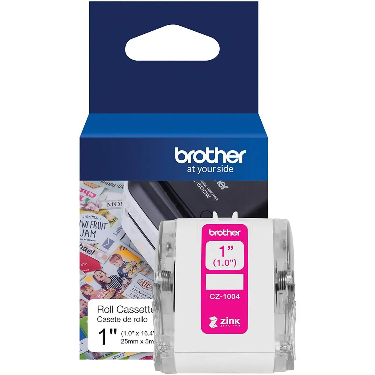 Brother CZ-1004 1"x16.4' Long Label Roll with Zink Zero Ink Technology