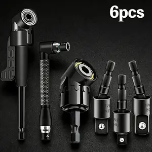 6pcs Bit Accessory Set for Car & Bike Repair 360 °   Rotatable 1/4 3/8 1/2 Inch Impact Grade Socket Adapters 105 °   Hex Shank Angle Adapters 90 °   Bevel Bit Cordless Drill with Work Light Portable Multifunctional Metal Tool - Switchable Screwdriver Shap