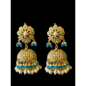 DER357 Rashmika Jhumka in turquoise  ( READY TO SHIP )