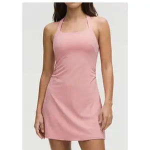 Women’s Halter Neck Yoga Dress with Built-In Bra – Breathable, Anti-Exposure Tennis & Activewear Dress