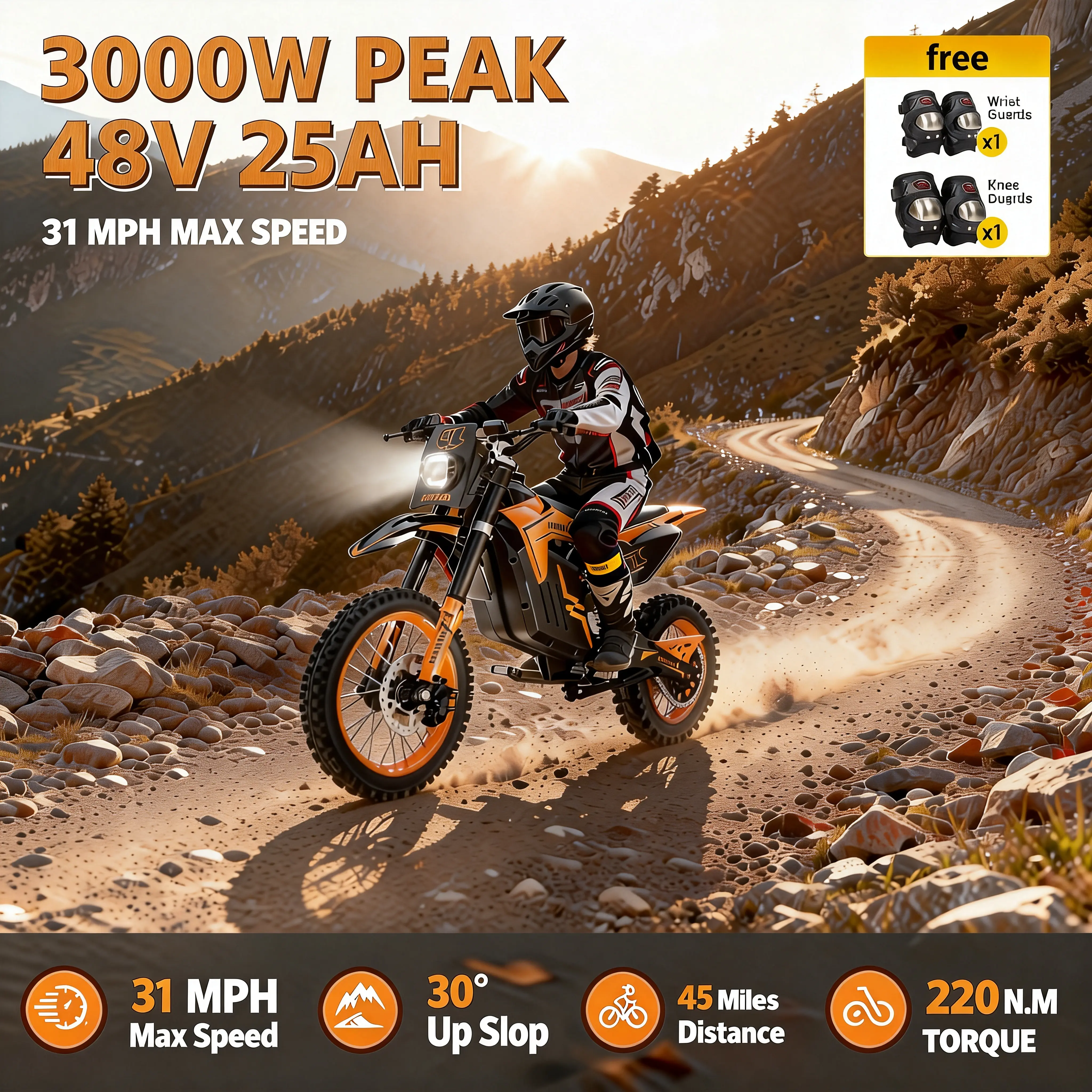 HillMiles MilePop 1 Electric Bicycle — 3000W Peak Power, 48V 25Ah battery for 35–45 miles range, equipped with hydraulic brakes, full suspension system and Bluetooth music, ideal for off-road riding