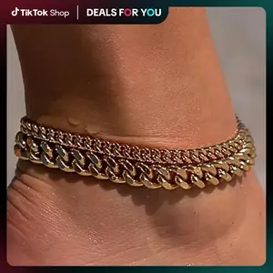 TEWIKY Ankle Bracelets For Women Waterproof Chunky Cuban Link Chain Trendy Large Layer Anklet Set Jewelry Gift for fashion For Summer Jewellery dealsforyoudays Jewlery anklet For Valentine's Day gifts
