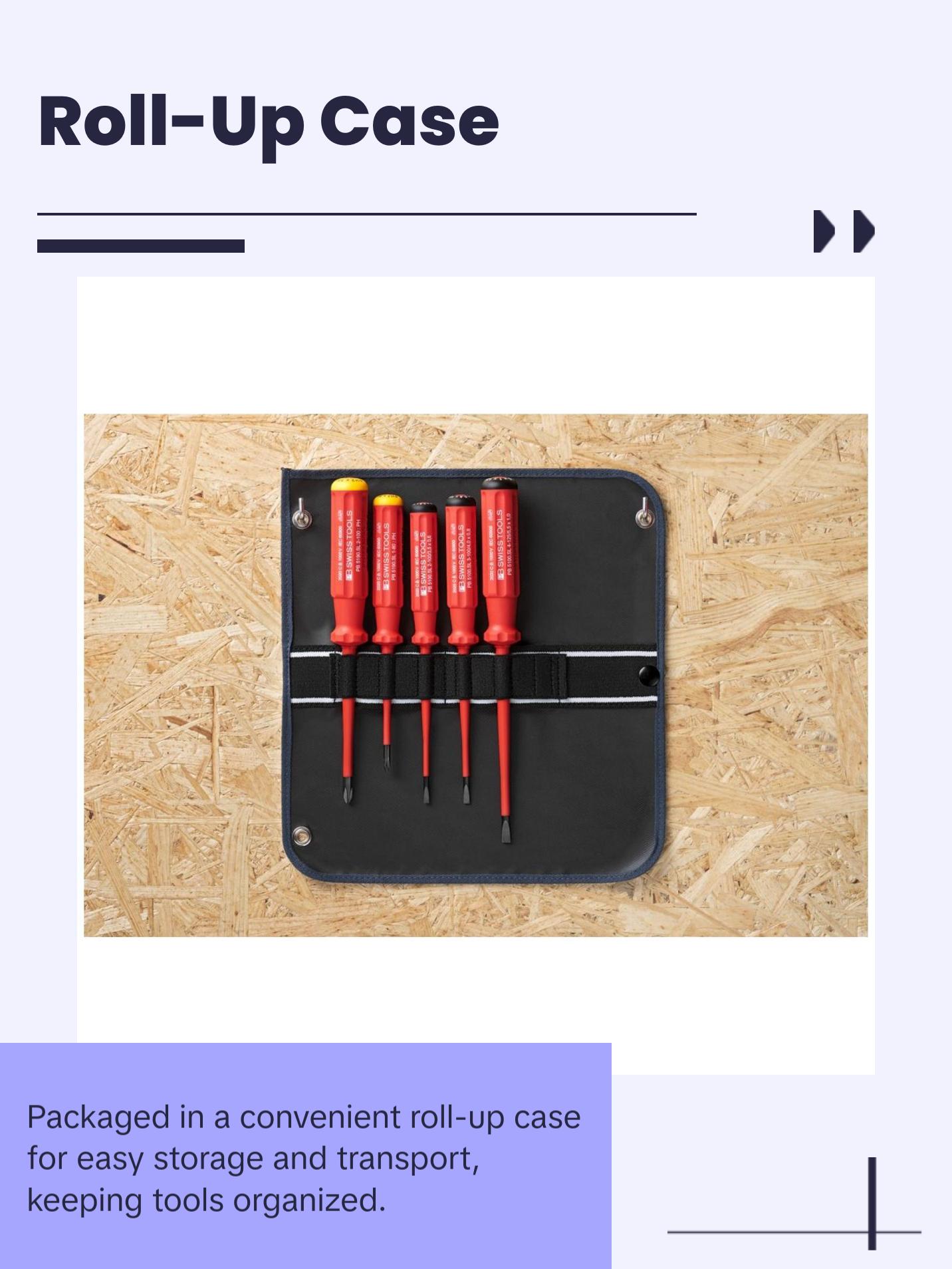 PB Swiss PB 5542.SU SL GY Screwdriver Set Slotted/Phillips in Roll-Up Case with Classic VDE Handle, 5 Pcs