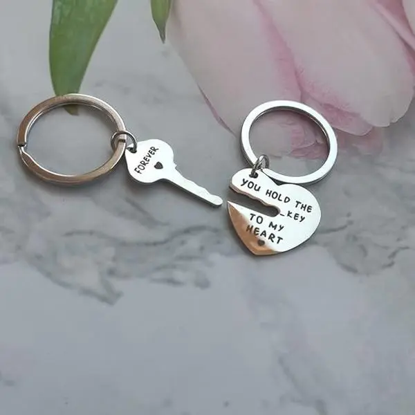 2pcs Set Men Women Cute Heart Key Keychain Couple Key Ring Lovers Key Chain Jewelry Accessory Gift