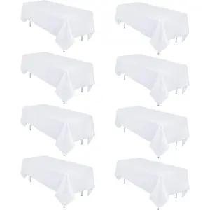 8 Pack White Table Cloth 60 x 102 Inch Rectangular Tablecloths for 6 Foot Rectangle Tables, Wrinkle Resistant White Tablecloth Washable Table Covers for Wedding Banquet