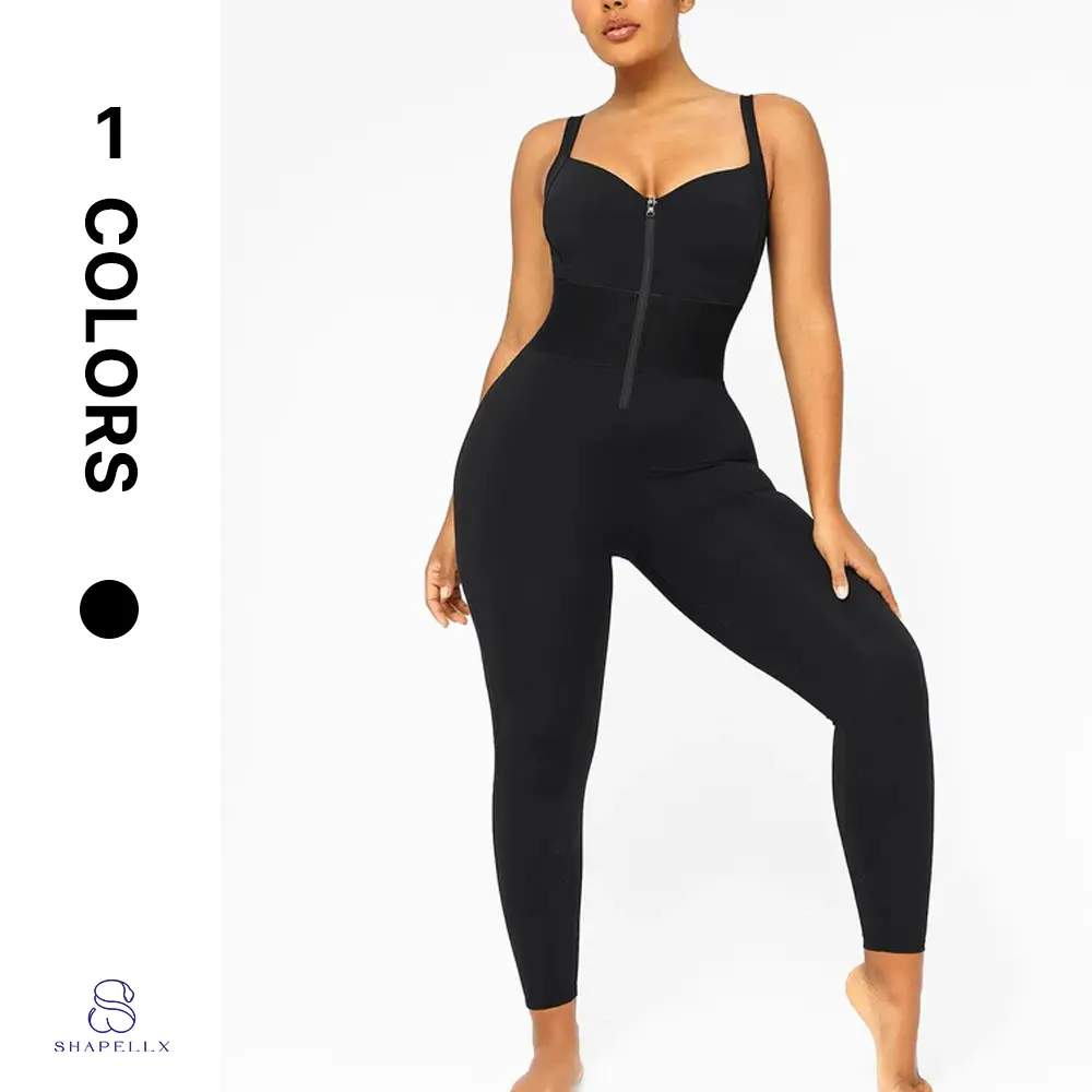 Shapellx AirSlim ElasticFuse Zipper Shaping Jumpsuit Waist band Tummy bridle Workout Outfit Womenswear Shapewear Bodysuit One-piece Yoga Suit Live