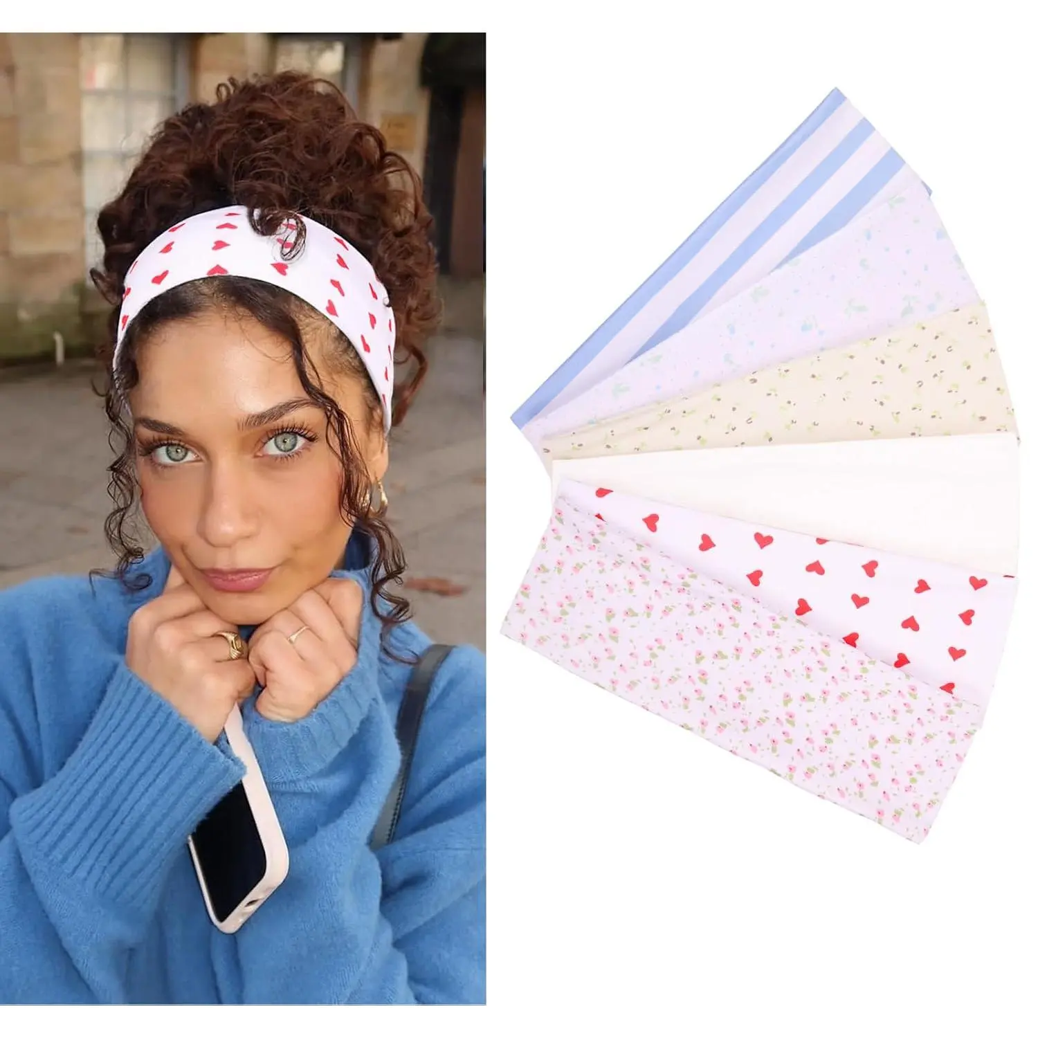 Women's Headbands for Short Hair Non Slip Elastic Floral Hairbands Soft Fabric Stripe  Bands for Girls Heart Headbands