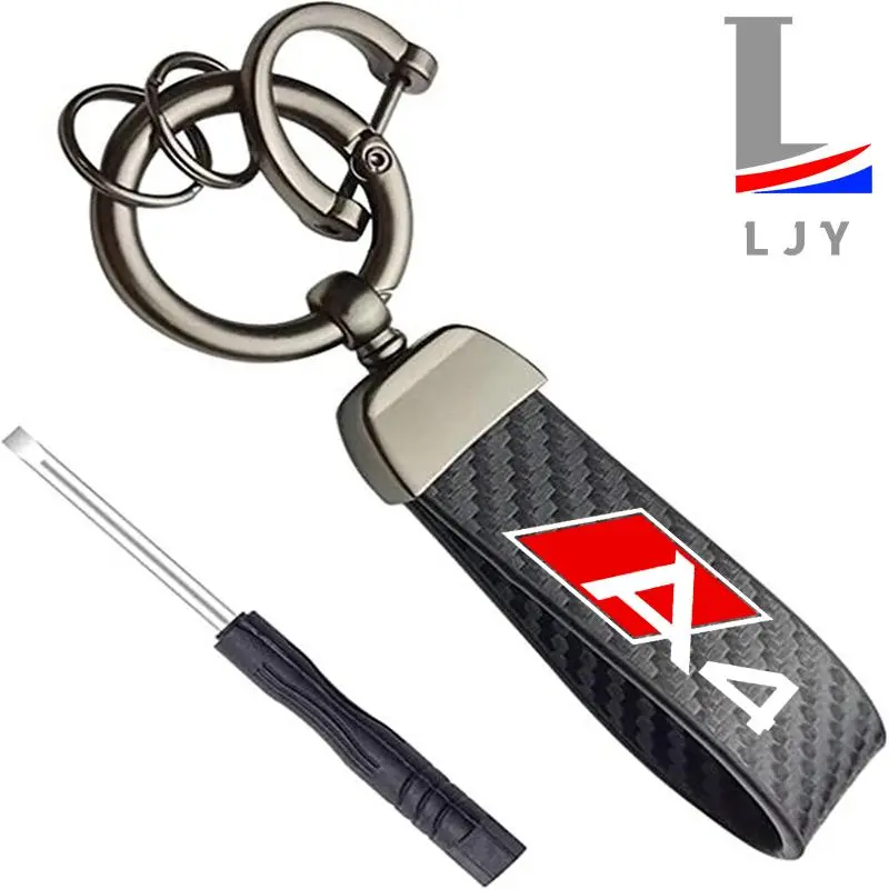 Car Keychain with PU Leather Strap, Universal Keychain for Audi A3 A4 A5 A6 A7 A8 Q2 Q3 Q5 Q7, Car Keychain With Carbon Fiber Stripes, Keychain Wristlet Strap, Lightweight Keychain, Keyrings for keys
