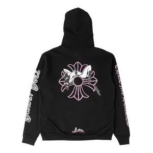 Women's Chrome Hearts x Deadly Doll Online Exclusive Logo Hooded Pullover Sweatshirt - Black Pink Multi, Longsleeves, Casual Activewear Top