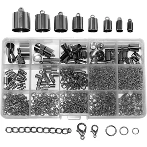 Mandala Crafts Gunmetal Leather Cord End Caps for Jewelry Making, Tassel Caps, 4mm to 12mm 840 PCs Cylinder Cord Ends, Kumihimo Supplies and Jewelry Findings