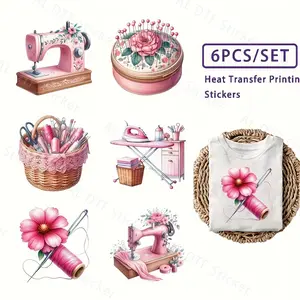 6-Piece Floral DIY Rose Flower Heat Transfer Stickers, Washable Vinyl Material for DIY Decorations, Perfect for T-Shirts, Pillows, Canvas Bags