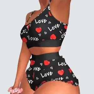 Pajama V-Neck Tight Loungewear for Home Clothes - Nightwear Homewear PJs Short Loungewear Multicolor Comfortable Fit Tropical Style Womenswear Sleeves Sleeveless