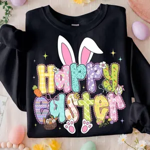 [Sale off up to 50%] Preppy Happy Easter Sweatshirt, Coquette Easter Bunny, Pastel Easter Bunny Shirt, Spring season, Cute, Risen, streetwear graphic tee