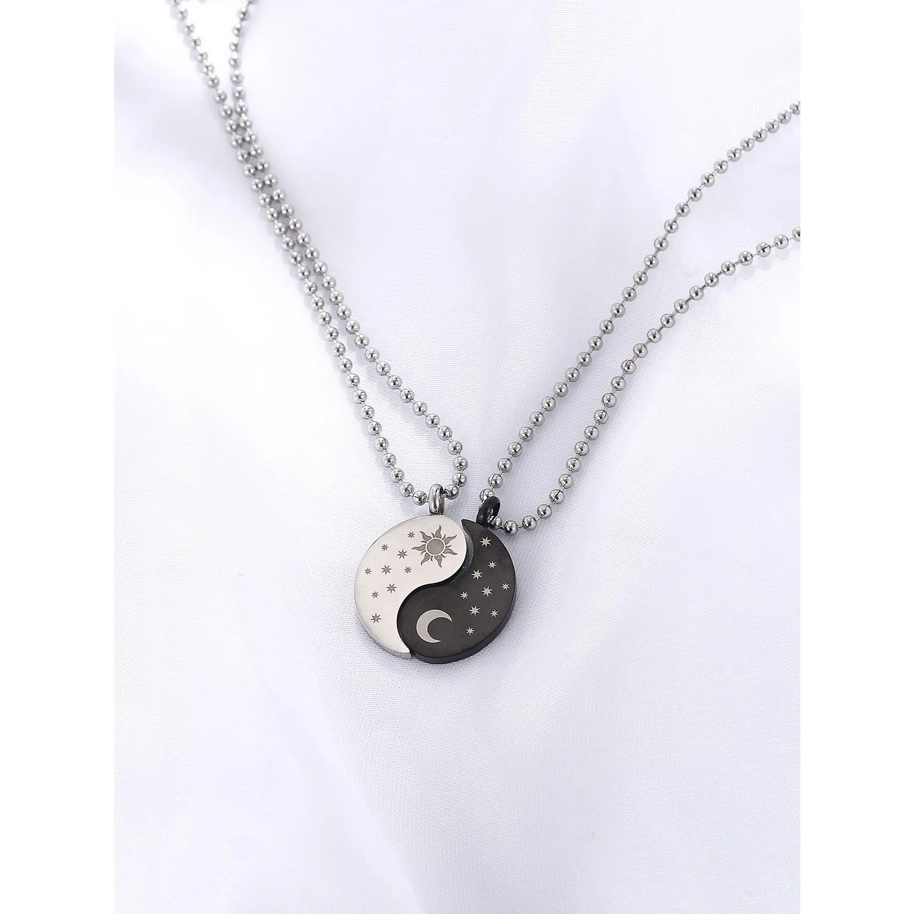 Stainless Steel Sun Moon Yin Yang Customized Matching Couple Necklaces - Trendy Fashion Costume Chain Jewelry, Couple-Themed Accessory, Customized Necklaces