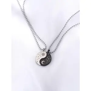 Stainless Steel Sun Moon Necklace, Yin Yang Matching Pendants for Couples, Trendy Jewelry