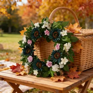 Vibrant Blue Sunflower Wreath, Mixed Blue Flowers, and Floral Decor, All-Season Porch and Entrance Decoration