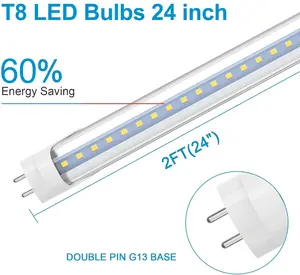 Romwish 2FT LED Tube Light T8 T10 T12 Type B LED Light Bulb 10W=24W 5000K Daylight 1120LM 24 Inch F20T12 F17T8 Fluorescent Bulb Replacement Remove Ballast Dual-Ended Power Clear Cover 4Pack/12 Pack Under Cabinet Utility Workbench Lighting
