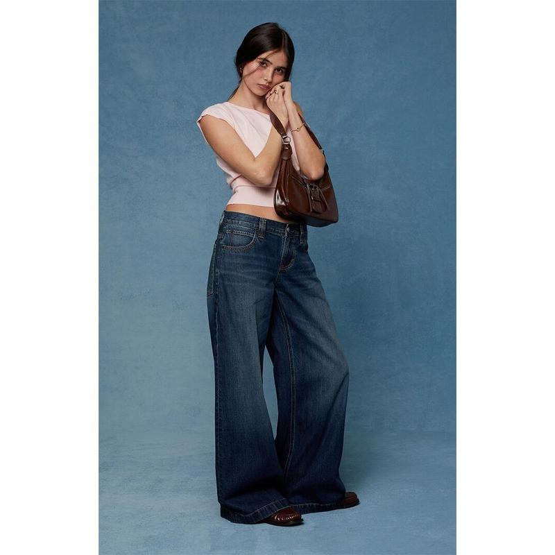 Pacsun Women's Sloane Low Rise Ultra Baggy Jeans Dark Blue