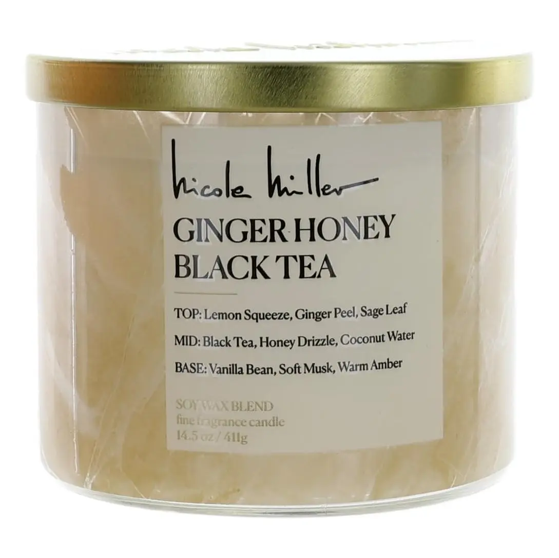 Nicole Miller 3-Wick Soy Wax Blend Candle - 14.5oz, Ginger Honey Black Tea, Signature Scent, Vanilla Bean, Sage Leaf, Soft Musk