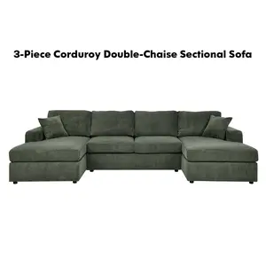 SimplifiedLargeModularSectionalSofawithDouble DeepChaises120Inch Corduroy U-Shaped Sectional Sofa Featuring 21-Inch Soft DoubleLayer Cushions6Seat DesignSuitable forLiving Rooms and ApartmentsColor: EmeraldGreenstorage couch Vacuum-Sealed Compression Sofa