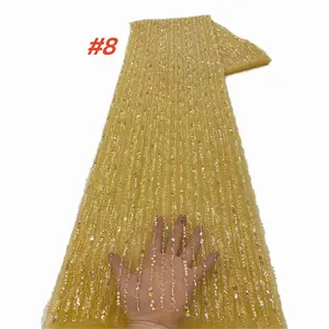 High-Quality African French Beaded Lace Fabric, Nigerian Netting Lace Material for Wedding Dresses, Elegant Bridal Wear Crafting Supplies