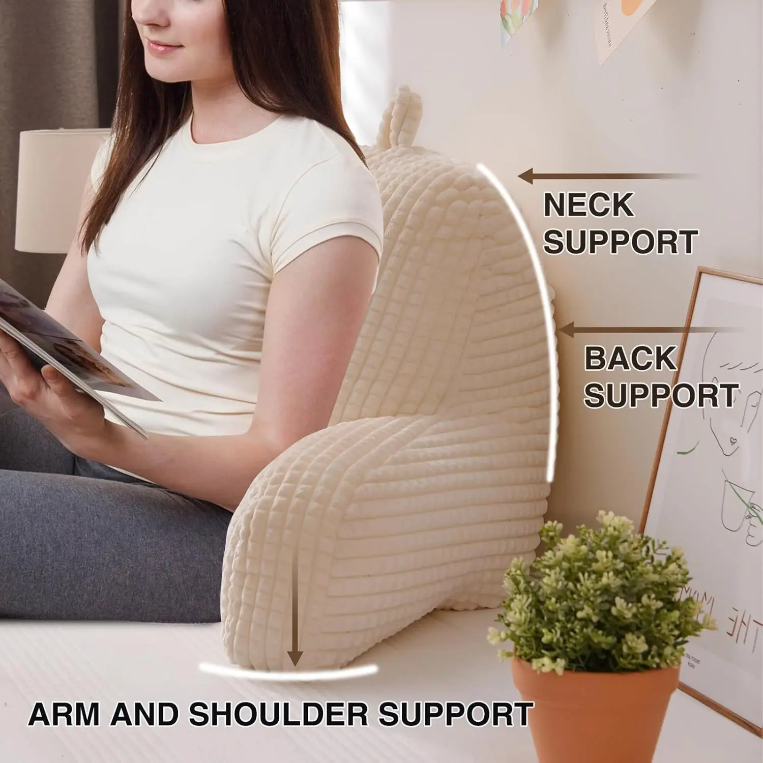 Flannel Waist Pillow with Three-Dimensional Waffle Armrest Design Soft Material Bedside Sofa Reading Cushion for Adults Easy to Carry and Care